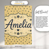 Minimal Beige Floral Ditsy with Small Black Flowers on Warm Neutral  Personalised Custom Name Super Soft Fleece Blanket Bed Sofa Throw