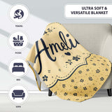 Minimal Beige Floral Ditsy with Small Black Flowers on Warm Neutral  Personalised Custom Name Super Soft Fleece Blanket Bed Sofa Throw
