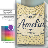 Minimal Beige Floral Ditsy with Small Black Flowers on Warm Neutral  Personalised Custom Name Super Soft Fleece Blanket Bed Sofa Throw