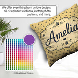 Custom Name Minimal Beige Ditsy with Small Black Flowers on Warm Square Filled Cushion Throw Pillow Sofa Bed Home Decor Zip Washable UK Made