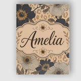 Personalised Name Monochrome Floral with Custom  Unique Gift Idea Elegant Feature Canvas Wall Art Print Decor Picture Ready to Hang