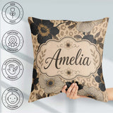 Custom Name Floral with Large Flowers and Subtle Leopard Print Square Filled Cushion Throw Pillow Sofa Bed Home Decor Zip Washable UK Made