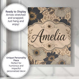 Personalised Name Monochrome Floral with Custom  Unique Gift Idea Elegant Feature Canvas Wall Art Print Decor Picture Ready to Hang