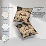 Custom Name Floral with Large Flowers and Subtle Leopard Print Square Filled Cushion Throw Pillow Sofa Bed Home Decor Zip Washable UK Made