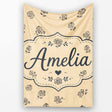 Simple Beige Floral Repeat Small Black Flowers Minimal Aesthetic  Personalised Custom Name Super Soft Fleece Blanket Bed Sofa Throw
