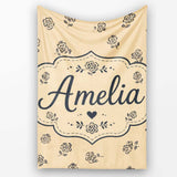 Simple Beige Floral Repeat Small Black Flowers Minimal Aesthetic  Personalised Custom Name Super Soft Fleece Blanket Bed Sofa Throw