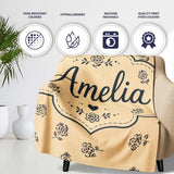 Simple Beige Floral Repeat Small Black Flowers Minimal Aesthetic  Personalised Custom Name Super Soft Fleece Blanket Bed Sofa Throw