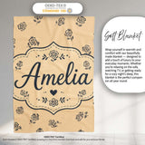 Simple Beige Floral Repeat Small Black Flowers Minimal Aesthetic  Personalised Custom Name Super Soft Fleece Blanket Bed Sofa Throw