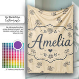 Simple Beige Floral Repeat Small Black Flowers Minimal Aesthetic  Personalised Custom Name Super Soft Fleece Blanket Bed Sofa Throw