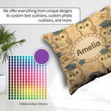 Custom Name Cute Graduation Owl Cartoon Animal Pattern Cute Gift Square Filled Cushion Throw Pillow Sofa Bed Home Decor Zip Washable UK Made
