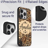 Vintage Floral and Leopard Print in Neutral Beige Custom Name Protective Phone Case Mobile Cover Durable Everyday Smartphone Shock Resistant