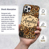 Vintage Floral and Leopard Print in Neutral Beige Custom Name Protective Phone Case Mobile Cover Durable Everyday Smartphone Shock Resistant