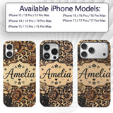 Vintage Floral and Leopard Print in Neutral Beige Custom Name Protective Phone Case Mobile Cover Durable Everyday Smartphone Shock Resistant