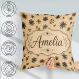 Custom Name Leopard Spot and Floral Ditsy with Black Motifs Warm Square Filled Cushion Throw Pillow Sofa Bed Home Decor Zip Washable UK Made