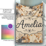 Artistic Watercolor Floral with Soft Neutral Tones Texture Lovely  Personalised Custom Name Super Soft Fleece Blanket Bed Sofa Throw