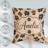 Custom Name Modern Minimal Floral and Leopard Mix Black Beige Square Filled Cushion Throw Pillow Sofa Bed Home Decor Zip Washable UK Made