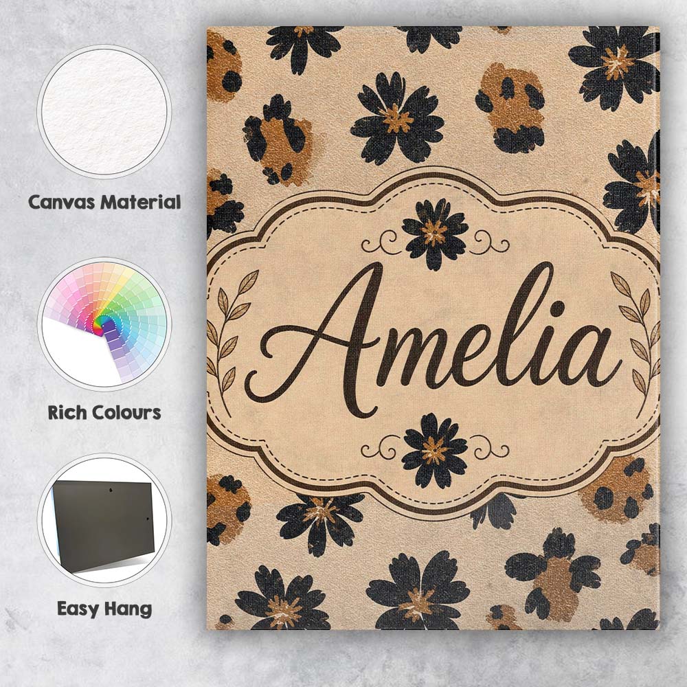 Personalised Name Modern Minimal Floral and Custom  Bespoke Interior Contemporary Canvas Wall Art Print Decor Picture Ready to Hang
