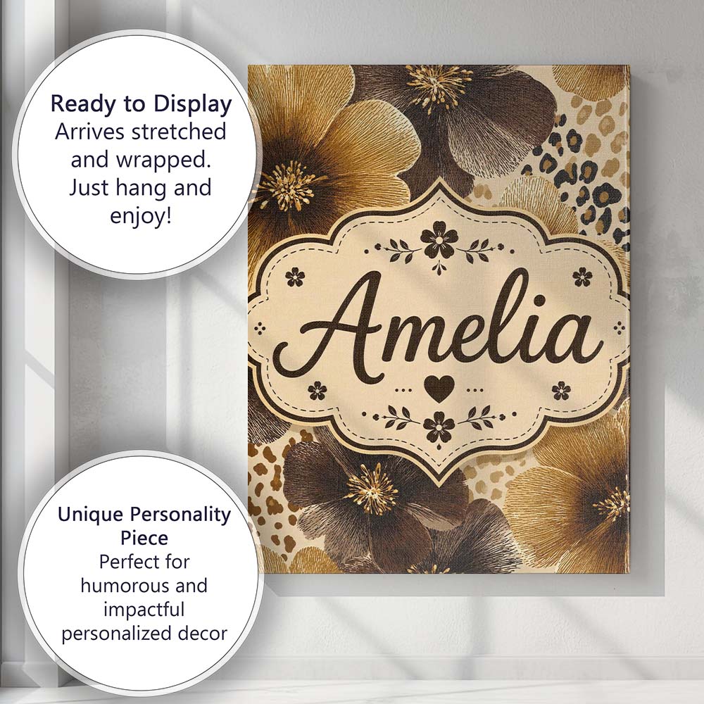 Personalised Name Warm Gold and Brown Custom Modern Room Accent Creative Decorator Style Canvas Wall Art Print Decor Picture Ready to Hang
