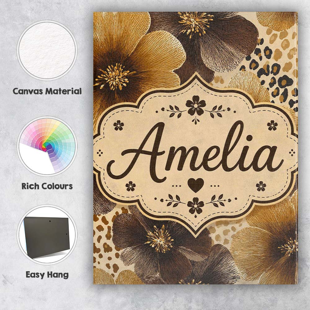 Personalised Name Warm Gold and Brown Custom Modern Room Accent Creative Decorator Style Canvas Wall Art Print Decor Picture Ready to Hang
