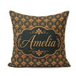Custom Name Luxury Ornate Baroque Floral Tile Pattern in Gold on Square Filled Cushion Throw Pillow Sofa Bed Home Decor Zip Washable UK Made