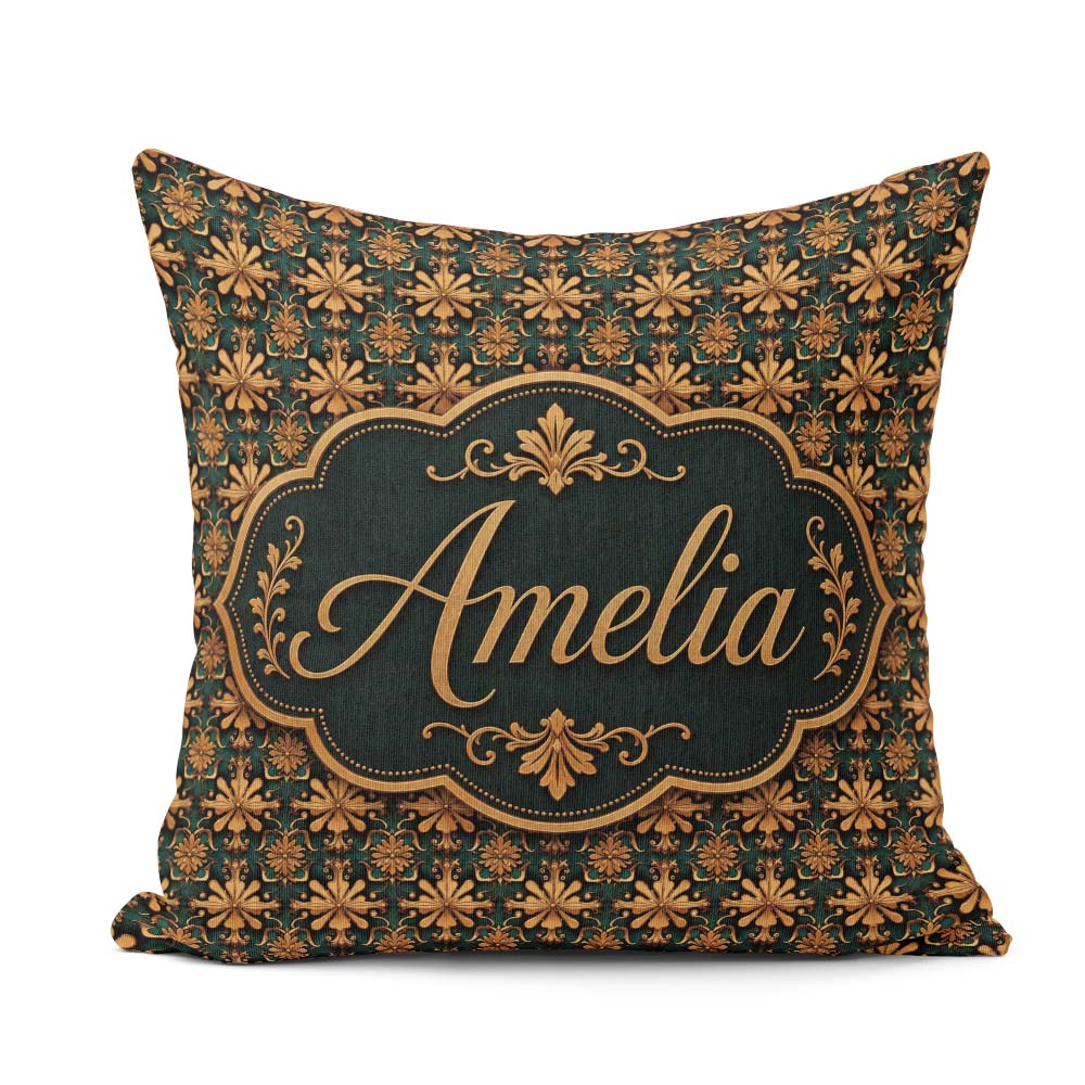 Custom Name Luxury Ornate Baroque Floral Tile Pattern in Gold on Square Filled Cushion Throw Pillow Sofa Bed Home Decor Zip Washable UK Made