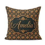 Custom Name Luxury Ornate Baroque Floral Tile Pattern in Gold on Square Filled Cushion Throw Pillow Sofa Bed Home Decor Zip Washable UK Made