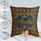Custom Name Luxury Ornate Baroque Floral Tile Pattern in Gold on Square Filled Cushion Throw Pillow Sofa Bed Home Decor Zip Washable UK Made