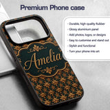 Luxury Ornate Baroque Floral Tile Pattern in Gold Custom Name Protective Phone Case Mobile Cover Durable Everyday Smartphone Shock Resistant