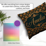Custom Name Luxury Ornate Baroque Floral Tile Pattern in Gold on Square Filled Cushion Throw Pillow Sofa Bed Home Decor Zip Washable UK Made