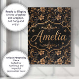 Personalised Name Elegant Gold Floral Vine Custom  Bespoke Contemporary Statement Canvas Wall Art Print Decor Picture Ready to Hang
