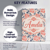Personalised Name Classic Red Floral Custom Premium Decorative Design Modern Room Accent Canvas Wall Art Print Decor Picture Ready to Hang