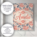 Personalised Name Classic Red Floral Custom Premium Decorative Design Modern Room Accent Canvas Wall Art Print Decor Picture Ready to Hang