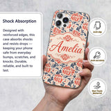 Classic Red Floral Botanical Navy Blue Leaves on Custom Name Protective Phone Case Mobile Cover Durable Everyday Smartphone Shock Resistant