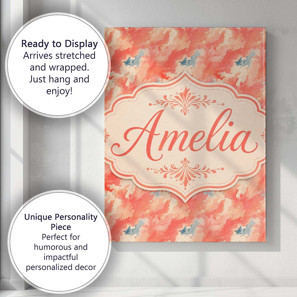 Personalised Name Abstract Coral and Cream Custom  Unique Gift Idea Elegant Feature Canvas Wall Art Print Decor Picture Ready to Hang