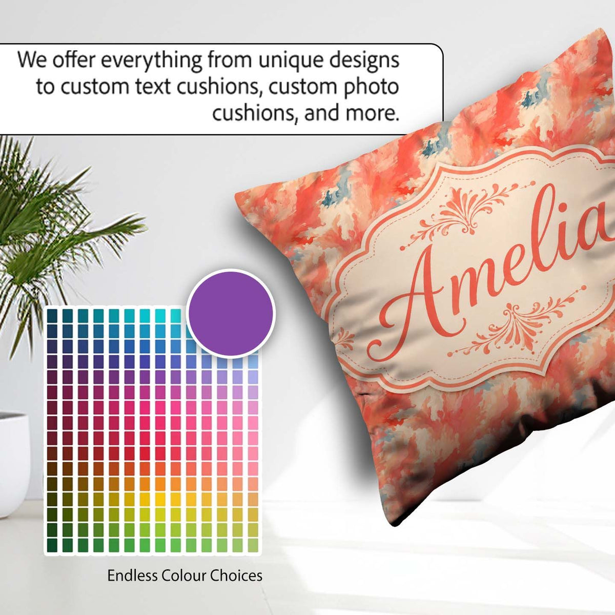Custom Name Abstract Coral and Cream Fluid Art Pattern with Soft Square Filled Cushion Throw Pillow Sofa Bed Home Decor Zip Washable UK Made