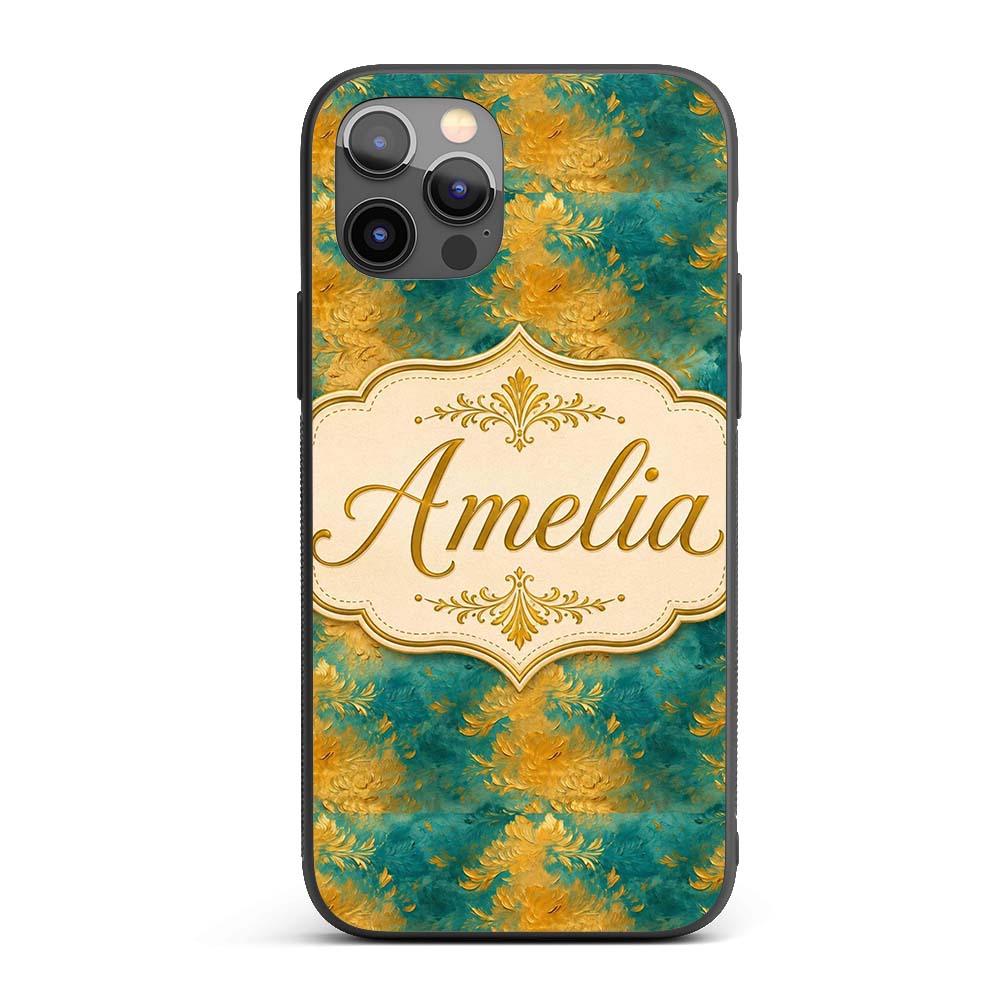 Teal and Gold Abstract Floral Swirl Seamless Custom Name Protective Phone Case Mobile Cover Durable Everyday Smartphone Shock Resistant