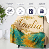 Teal and Gold Abstract Floral Swirl Seamless Pattern with Painterly  Personalised Custom Name Super Soft Fleece Blanket Bed Sofa Throw