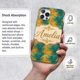 Teal and Gold Abstract Floral Swirl Seamless Custom Name Protective Phone Case Mobile Cover Durable Everyday Smartphone Shock Resistant