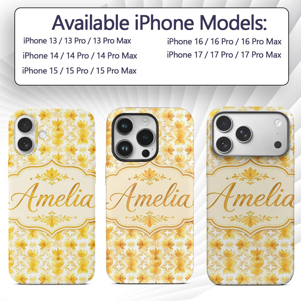 Soft Watercolour Yellow Floral Repeat Pattern on Custom Name Protective Phone Case Mobile Cover Durable Everyday Smartphone Shock Resistant