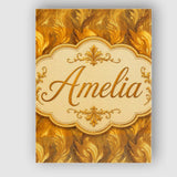 Personalised Name Rich Golden Leaf Botanical Custom Bespoke  Contemporary Display Canvas Wall Art Print Decor Picture Ready to Hang