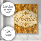 Personalised Name Rich Golden Leaf Botanical Custom Bespoke  Contemporary Display Canvas Wall Art Print Decor Picture Ready to Hang