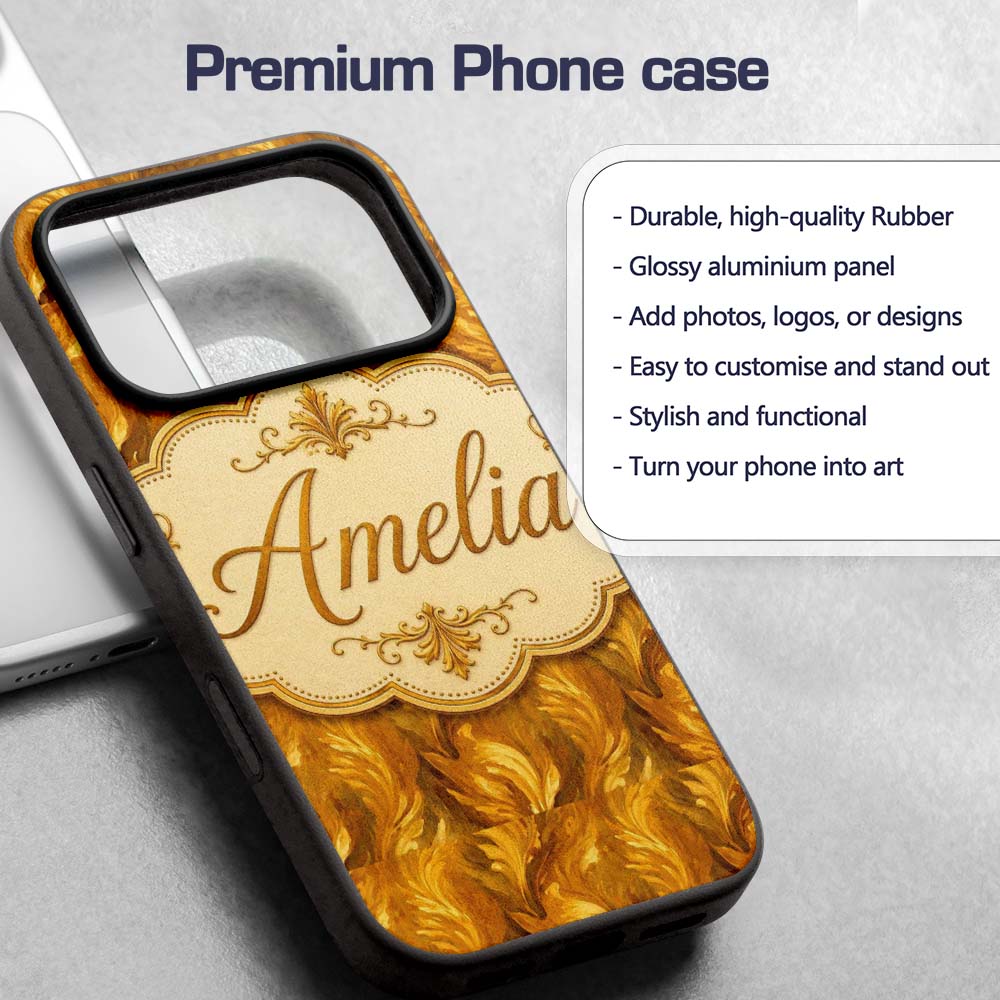 Rich Golden Leaf Botanical Seamless Pattern with Custom Name Protective Phone Case Mobile Cover Durable Everyday Smartphone Shock Resistant