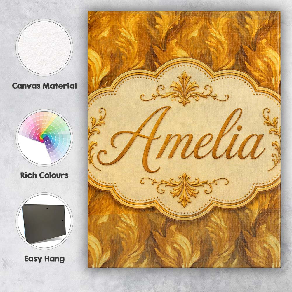 Personalised Name Rich Golden Leaf Botanical Custom Bespoke  Contemporary Display Canvas Wall Art Print Decor Picture Ready to Hang