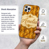 Rich Golden Leaf Botanical Seamless Pattern with Custom Name Protective Phone Case Mobile Cover Durable Everyday Smartphone Shock Resistant