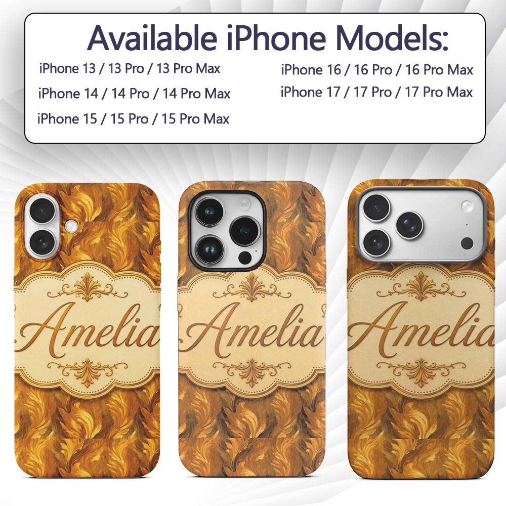 Rich Golden Leaf Botanical Seamless Pattern with Custom Name Protective Phone Case Mobile Cover Durable Everyday Smartphone Shock Resistant