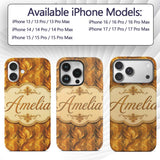 Rich Golden Leaf Botanical Seamless Pattern with Custom Name Protective Phone Case Mobile Cover Durable Everyday Smartphone Shock Resistant