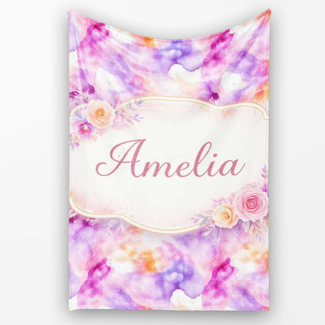 Soft Watercolour Splash Lavender Peach Abstract Pattern Lovely  Personalised Custom Name Super Soft Fleece Blanket Bed Sofa Throw