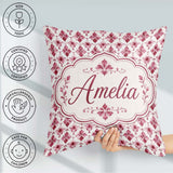 Custom Name Watercolour Damask Motif on Light Background Elegant Square Filled Cushion Throw Pillow Sofa Bed Home Decor Zip Washable UK Made