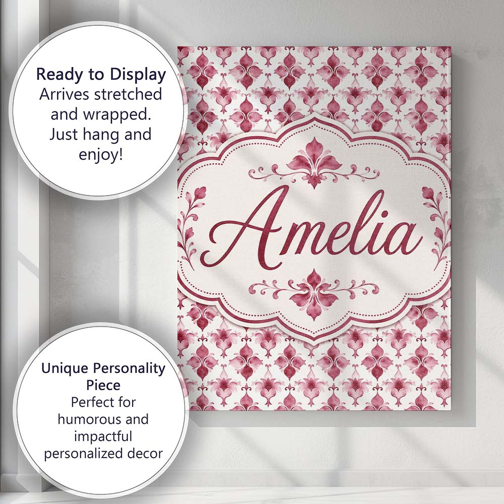 Personalised Name Watercolour Burgundy Custom  Modern Room Accent Elegant Feature Canvas Wall Art Print Decor Picture Ready to Hang