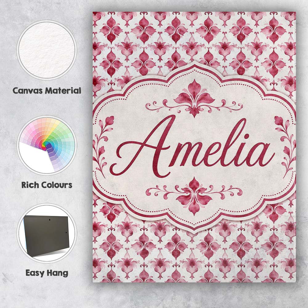 Personalised Name Watercolour Burgundy Custom  Modern Room Accent Elegant Feature Canvas Wall Art Print Decor Picture Ready to Hang